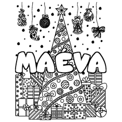 Coloraci&oacute;n del nombre MA&Eacute;VA - decorado &aacute;rbol de Navidad y regalos