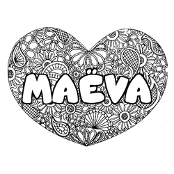 Coloraci&oacute;n del nombre MA&Euml;VA - decorado mandala de coraz&oacute;n