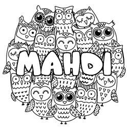 Coloraci&oacute;n del nombre MAHDI - decorado b&uacute;hos