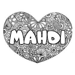 Coloraci&oacute;n del nombre MAHDI - decorado mandala de coraz&oacute;n