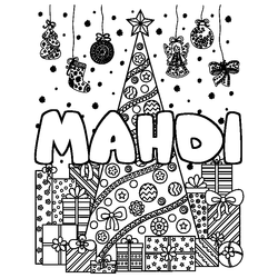 Coloraci&oacute;n del nombre MAHDI - decorado &aacute;rbol de Navidad y regalos