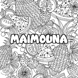 Coloraci&oacute;n del nombre MAIMOUNA - decorado mandala de frutas