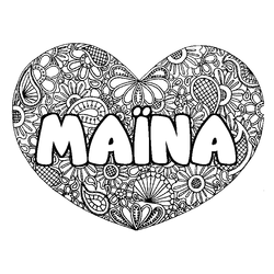 Coloraci&oacute;n del nombre MA&Iuml;NA - decorado mandala de coraz&oacute;n