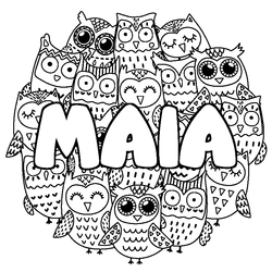 Coloraci&oacute;n del nombre MAIA - decorado b&uacute;hos