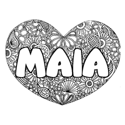 Coloraci&oacute;n del nombre MAIA - decorado mandala de coraz&oacute;n