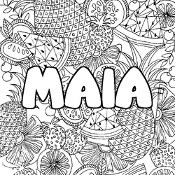 Coloraci&oacute;n del nombre MAIA - decorado mandala de frutas