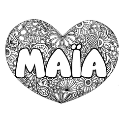 Coloraci&oacute;n del nombre MA&Iuml;A - decorado mandala de coraz&oacute;n