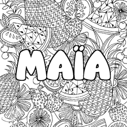 Coloraci&oacute;n del nombre MA&Iuml;A - decorado mandala de frutas