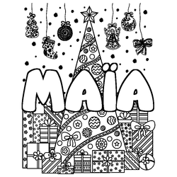 Coloraci&oacute;n del nombre MA&Iuml;A - decorado &aacute;rbol de Navidad y regalos