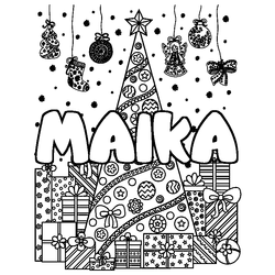 Coloraci&oacute;n del nombre MAIKA - decorado &aacute;rbol de Navidad y regalos