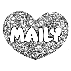 Coloraci&oacute;n del nombre MAILY - decorado mandala de coraz&oacute;n