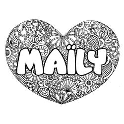 Coloraci&oacute;n del nombre MA&Iuml;LY - decorado mandala de coraz&oacute;n