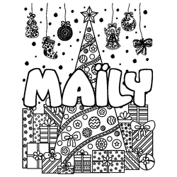 Coloraci&oacute;n del nombre MA&Iuml;LY - decorado &aacute;rbol de Navidad y regalos