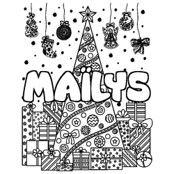 Coloraci&oacute;n del nombre MA&Iuml;LYS - decorado &aacute;rbol de Navidad y regalos