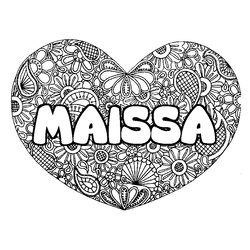 Coloraci&oacute;n del nombre MAISSA - decorado mandala de coraz&oacute;n