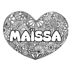 Coloraci&oacute;n del nombre MA&Iuml;SSA - decorado mandala de coraz&oacute;n
