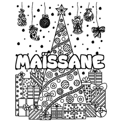 Coloraci&oacute;n del nombre MA&Iuml;SSANE - decorado &aacute;rbol de Navidad y regalos
