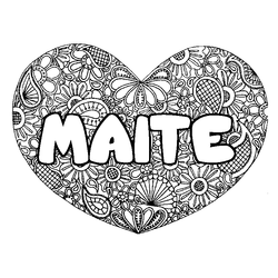Coloraci&oacute;n del nombre MAITE - decorado mandala de coraz&oacute;n