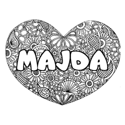Coloraci&oacute;n del nombre MAJDA - decorado mandala de coraz&oacute;n