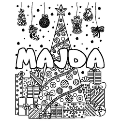 Coloraci&oacute;n del nombre MAJDA - decorado &aacute;rbol de Navidad y regalos