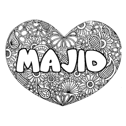 Coloraci&oacute;n del nombre MAJID - decorado mandala de coraz&oacute;n