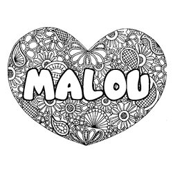 Coloraci&oacute;n del nombre MALOU - decorado mandala de coraz&oacute;n