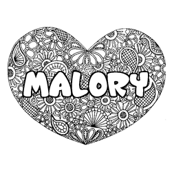 Coloraci&oacute;n del nombre MALORY - decorado mandala de coraz&oacute;n