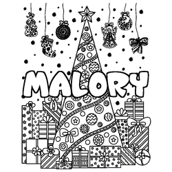 Coloraci&oacute;n del nombre MALORY - decorado &aacute;rbol de Navidad y regalos
