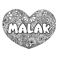 Coloraci&oacute;n del nombre MALAK - decorado mandala de coraz&oacute;n