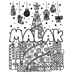 Coloraci&oacute;n del nombre MALAK - decorado &aacute;rbol de Navidad y regalos