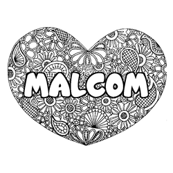 Coloraci&oacute;n del nombre MALCOM - decorado mandala de coraz&oacute;n