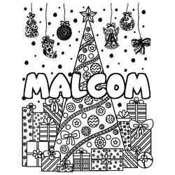 Coloraci&oacute;n del nombre MALCOM - decorado &aacute;rbol de Navidad y regalos