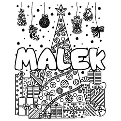 Coloraci&oacute;n del nombre MALEK - decorado &aacute;rbol de Navidad y regalos