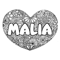 Coloraci&oacute;n del nombre MALIA - decorado mandala de coraz&oacute;n