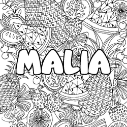 Coloraci&oacute;n del nombre MALIA - decorado mandala de frutas