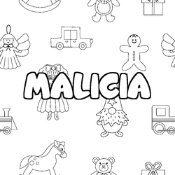 Coloraci&oacute;n del nombre MALICIA - decorado juguetes