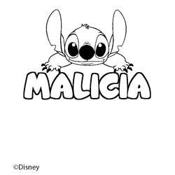 Coloraci&oacute;n del nombre MALICIA - decorado Stitch