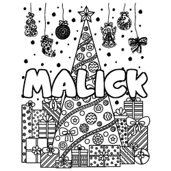 Coloraci&oacute;n del nombre MALICK - decorado &aacute;rbol de Navidad y regalos