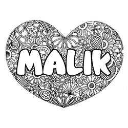 Coloraci&oacute;n del nombre MALIK - decorado mandala de coraz&oacute;n