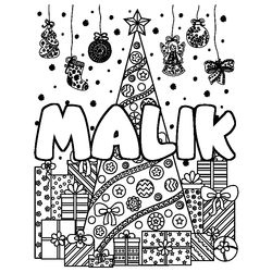 Coloraci&oacute;n del nombre MALIK - decorado &aacute;rbol de Navidad y regalos