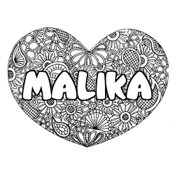 Coloraci&oacute;n del nombre MALIKA - decorado mandala de coraz&oacute;n