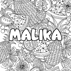 Coloraci&oacute;n del nombre MALIKA - decorado mandala de frutas