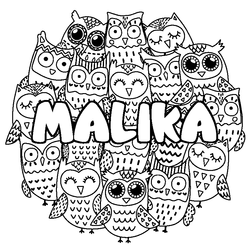 Coloraci&oacute;n del nombre MALIKA - decorado b&uacute;hos