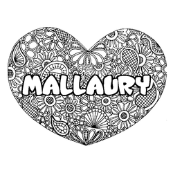 Coloraci&oacute;n del nombre MALLAURY - decorado mandala de coraz&oacute;n