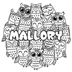 Coloraci&oacute;n del nombre MALLORY - decorado b&uacute;hos