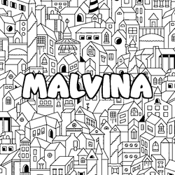 Coloraci&oacute;n del nombre MALVINA - decorado ciudad