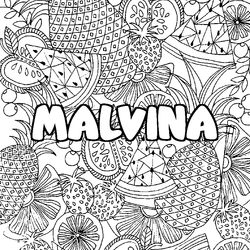 Coloraci&oacute;n del nombre MALVINA - decorado mandala de frutas