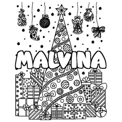 Coloraci&oacute;n del nombre MALVINA - decorado &aacute;rbol de Navidad y regalos