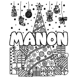 Coloraci&oacute;n del nombre MANON - decorado &aacute;rbol de Navidad y regalos