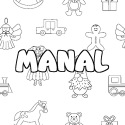 Coloraci&oacute;n del nombre MANAL - decorado juguetes